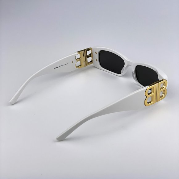 Balenciaga BB0096S 011 BRAND NEW Sunglasses White Gold Grey Rectangle Unisex - Picture 9 of 13